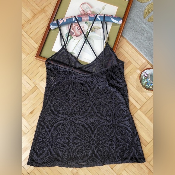 Vintage tuxedo black velvet jacquard print sheer slip dress - Picture 4 of 5
